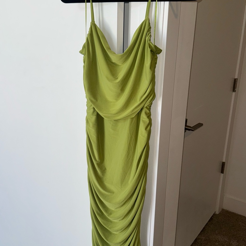 Express Green Ruched Slip Dress